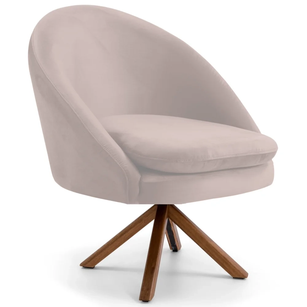 Kit 2 Poltronas Decorativas Giratórias Base Giromad Madeira Rafa C-309 Veludo Bege - Domi