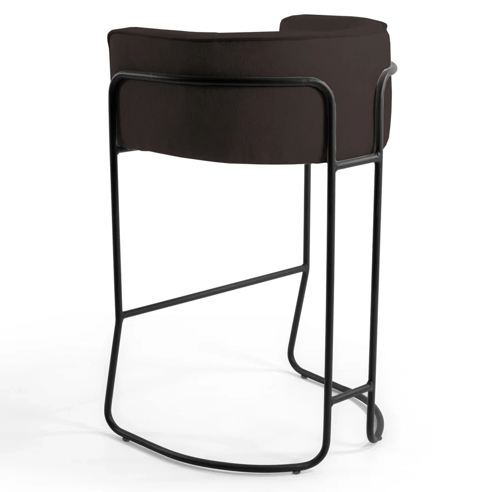 Kit 3 Banquetas Decorativas Base Aço Preto Betina C-34 Sintético Marrom Escuro - Domi