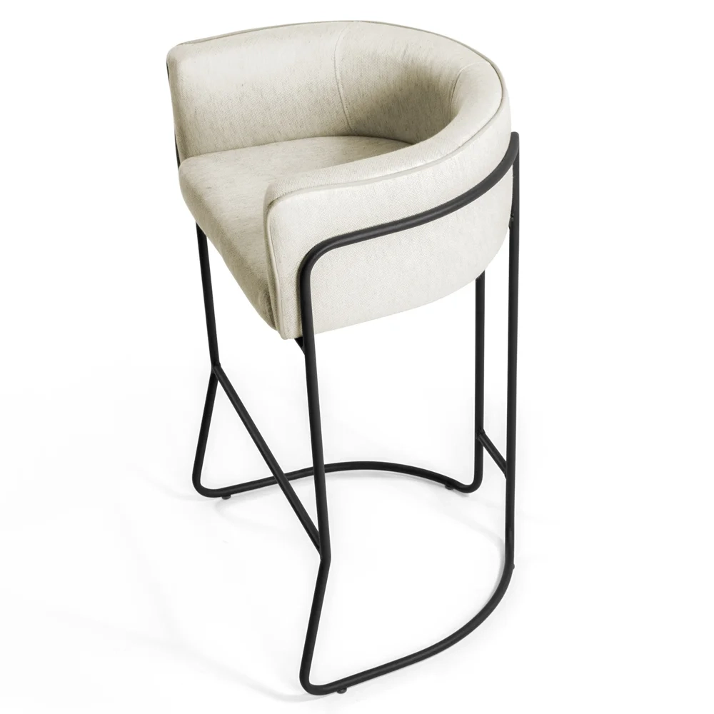 Kit 3 Banquetas Decorativas Base Aço Preto Betina C-107 Linho Bege - Domi