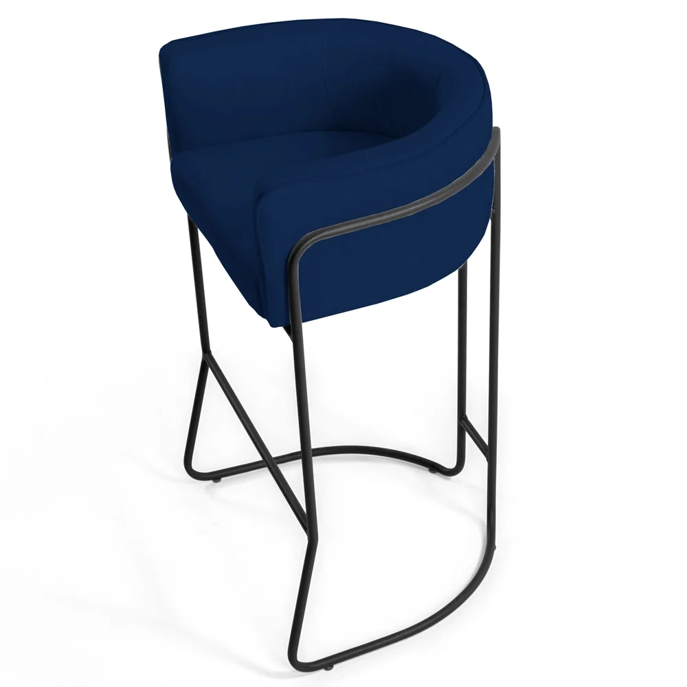 Kit 4 Banquetas Decorativas Base Aço Preto Betina Veludo C-304 Azul Marinho - Domi