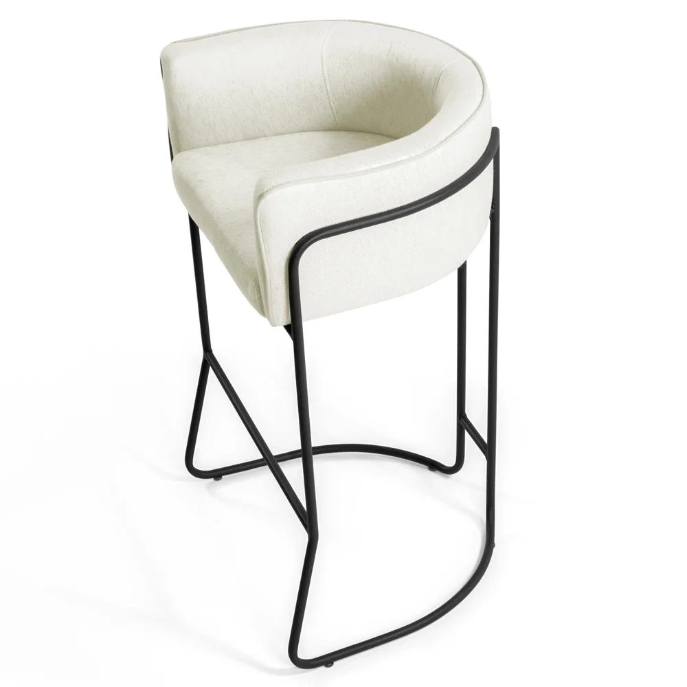 Kit 4 Banquetas Decorativas Base Aço Preto Betina Veludo C-309 Bege - Domi