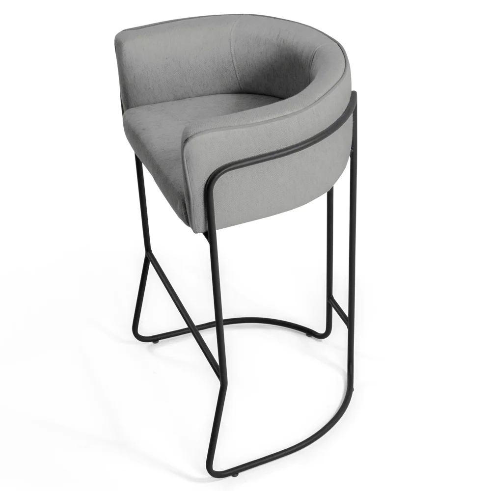 Kit 4 Banquetas Decorativas Base Aço Preto Betina C-416 Linho Cinza Escuro - Domi