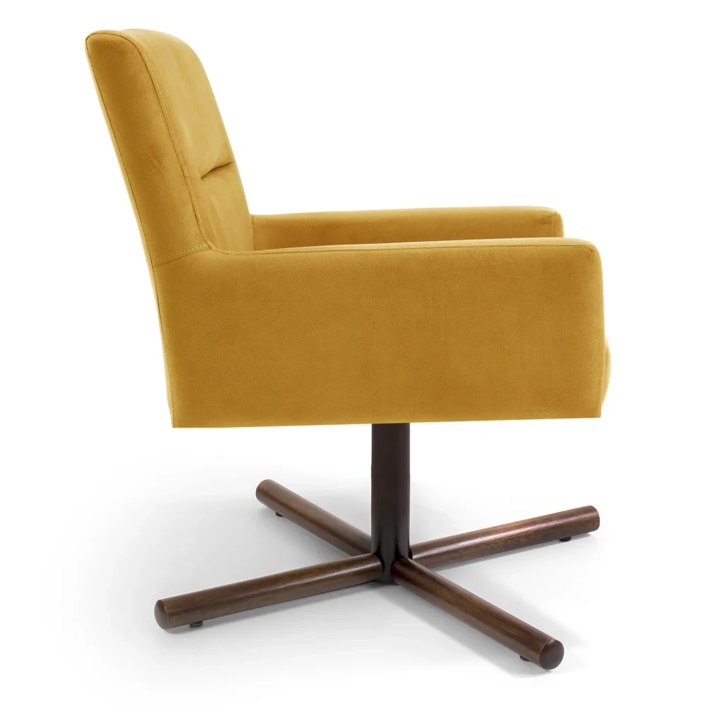 Kit 2 Poltronas Decorativas Giratórias Base Xis Madeira Angel Veludo C-279 Amarelo - Domi