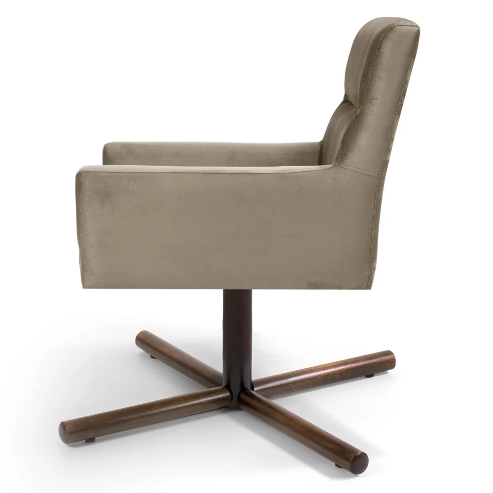 Kit 2 Poltronas Decorativas Giratórias Base Xis Madeira Angel Veludo C-68 Marrom Claro - Domi