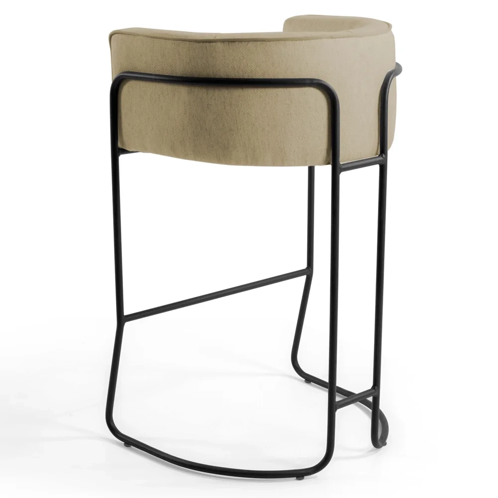 Kit 4 Banquetas Decorativas Base Aço Preto Betina C-129 Linho Bege Lã - Domi