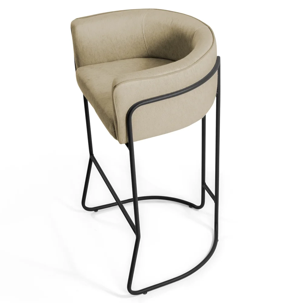 Kit 4 Banquetas Decorativas Base Aço Preto Betina C-129 Linho Bege Lã - Domi