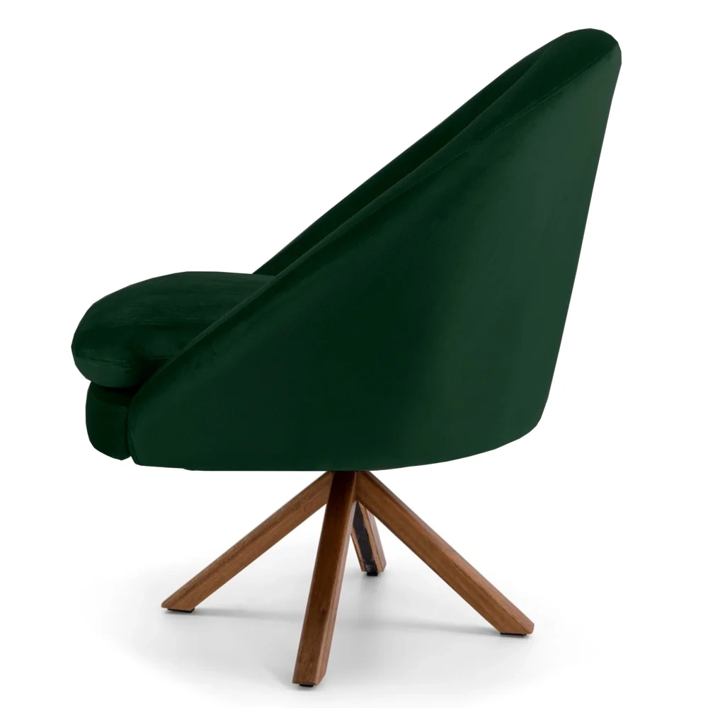 Kit 2 Poltronas Decorativas Giratórias Base Giromad Madeira Rafa C-303 Veludo Verde Musgo - Domi