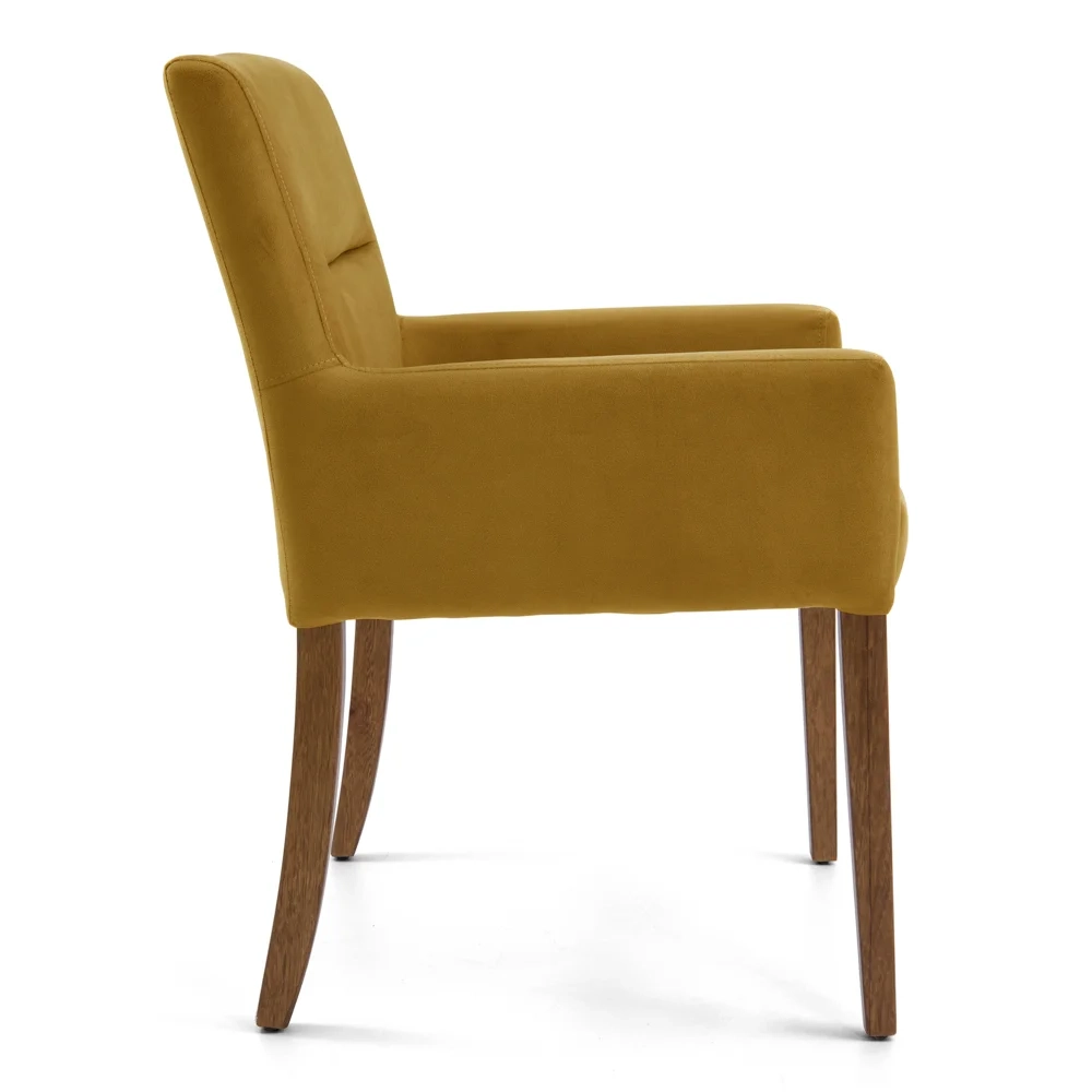 Kit 2 Poltronas Decorativas Base Madeira Angel Veludo C-260 Mostarda - Domi