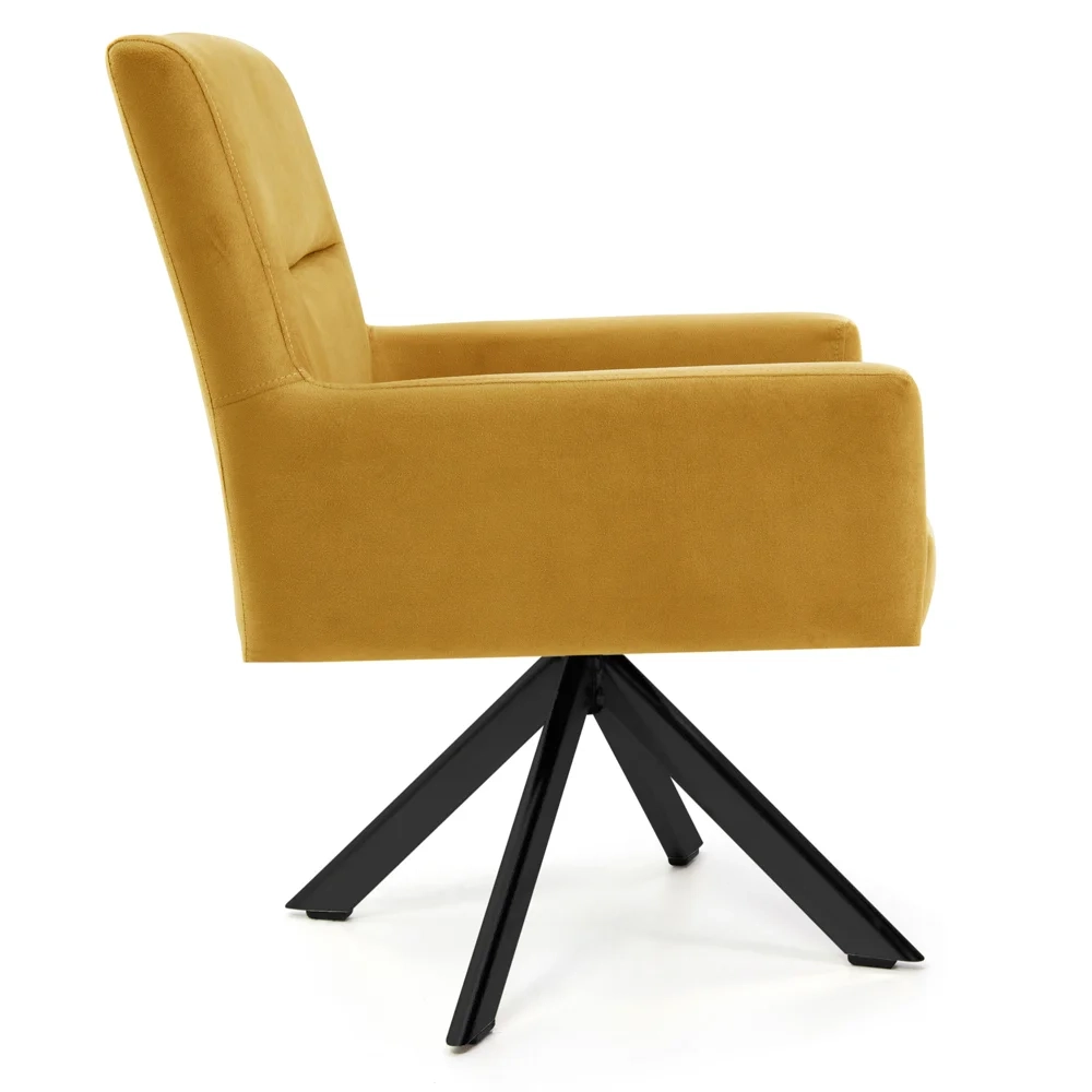 Kit 2 Poltronas Decorativas Giratórias Base Eiffel Preto Angel Veludo C-279 Amarelo- Domi