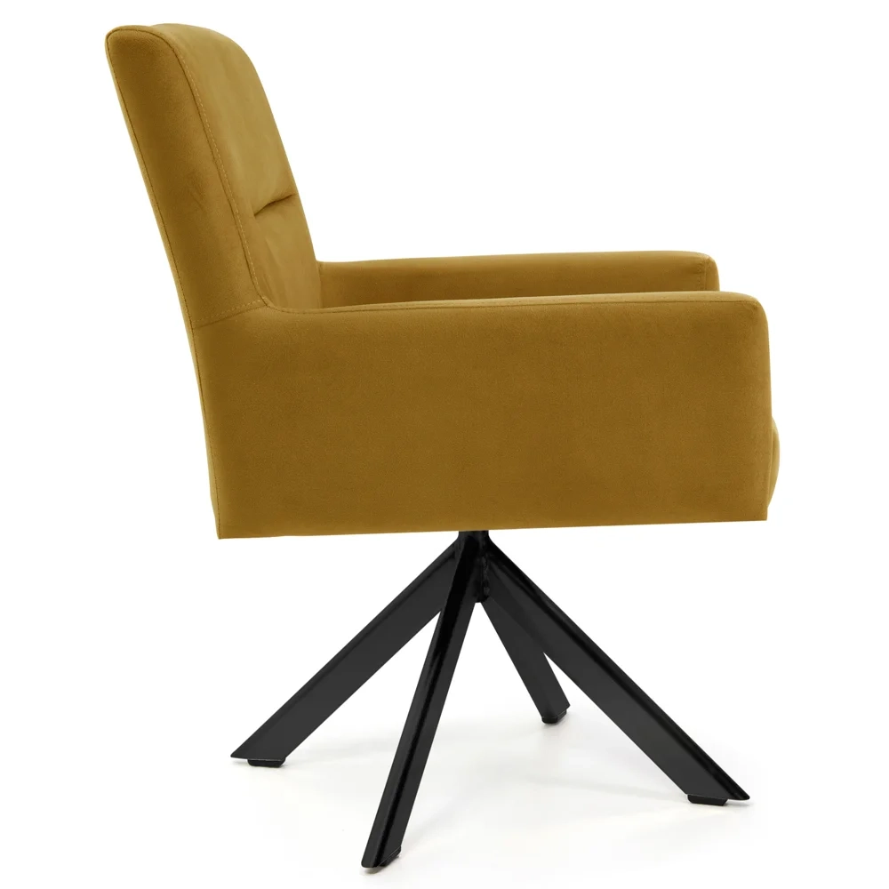 Kit 2 Poltronas Decorativas Giratórias Base Eiffel Preto Angel Veludo C-260 Mostarda - Domi