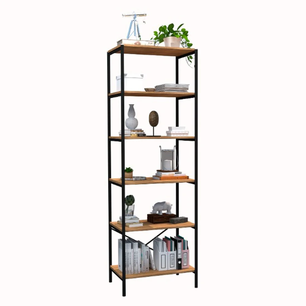 Estante Livreiro Multiuso Estilo Industrial 180cm 6 Prateleiras Trento Preto/Demolição - Artefamol