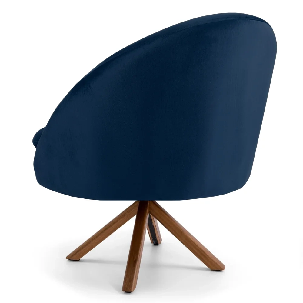 Kit 2 Poltronas Decorativas Giratórias Base Giromad Madeira Rafa C-304 Veludo Azul Marinho - Domi