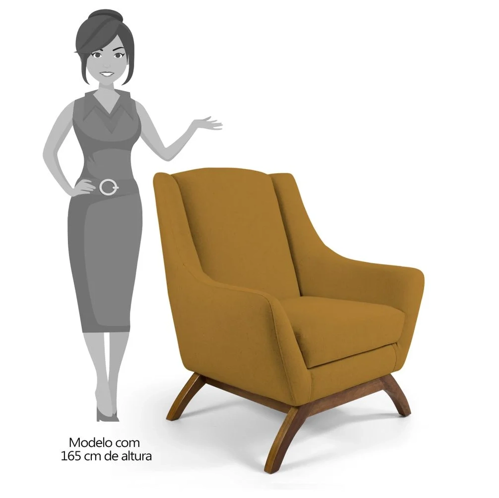 Kit 2 Poltronas Decorativas Base Manu Madeira Juliet Veludo C-260 Mostarda - Domi