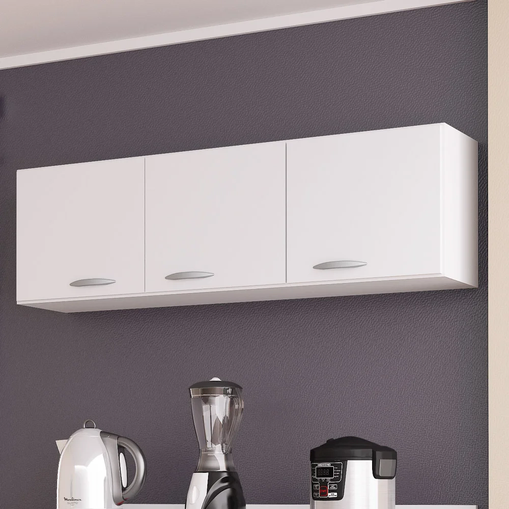 Armário Aéreo de Cozinha 120cm 3 Portas Classic Branco - Poquema