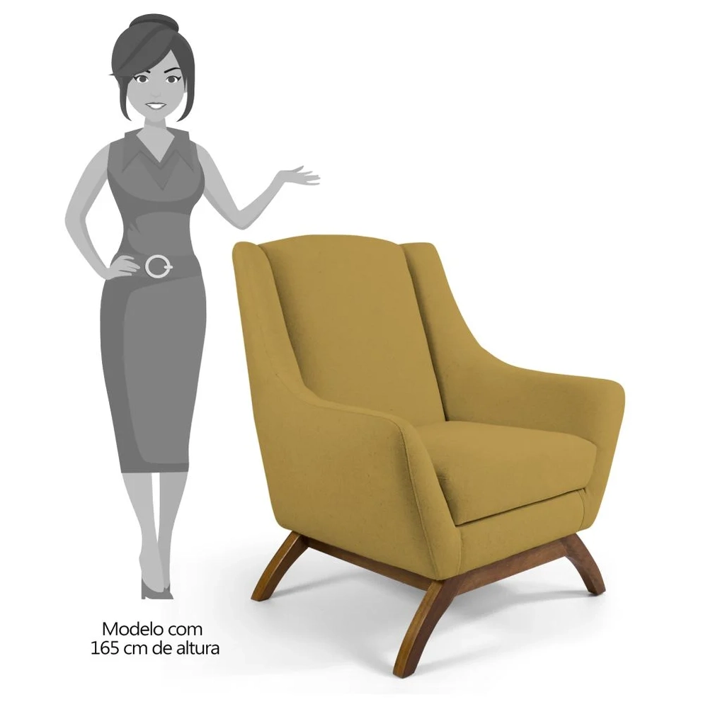 Kit 2 Poltronas Decorativas Base Manu Madeira Juliet Veludo C-279 Amarelo - Domi