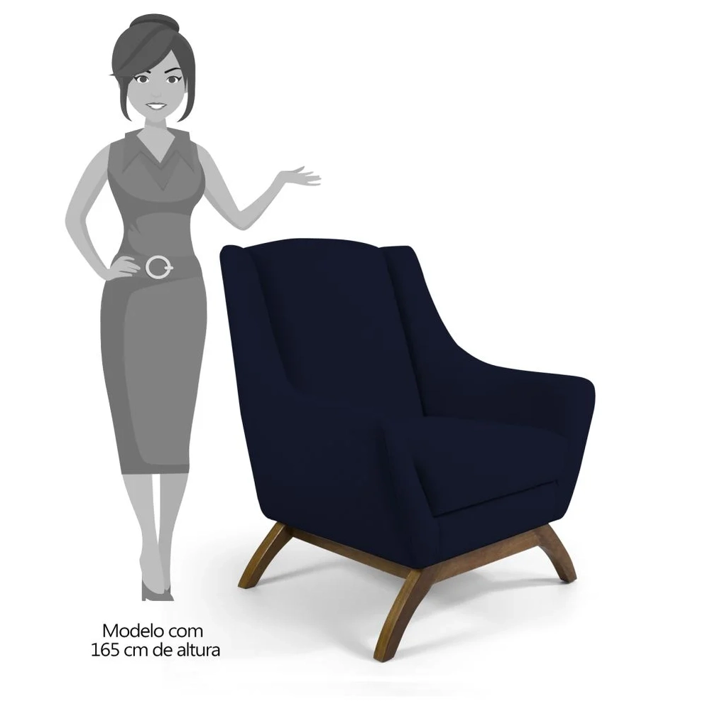 Kit 2 Poltronas Decorativas Base Manu Madeira Juliet Veludo C-287 Azul Marinho - Domi