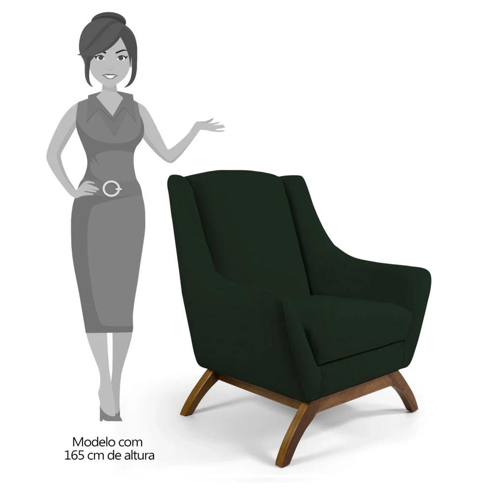 Kit 2 Poltronas Decorativas Base Manu Madeira Juliet Veludo C-303 Verde Musgo - Domi