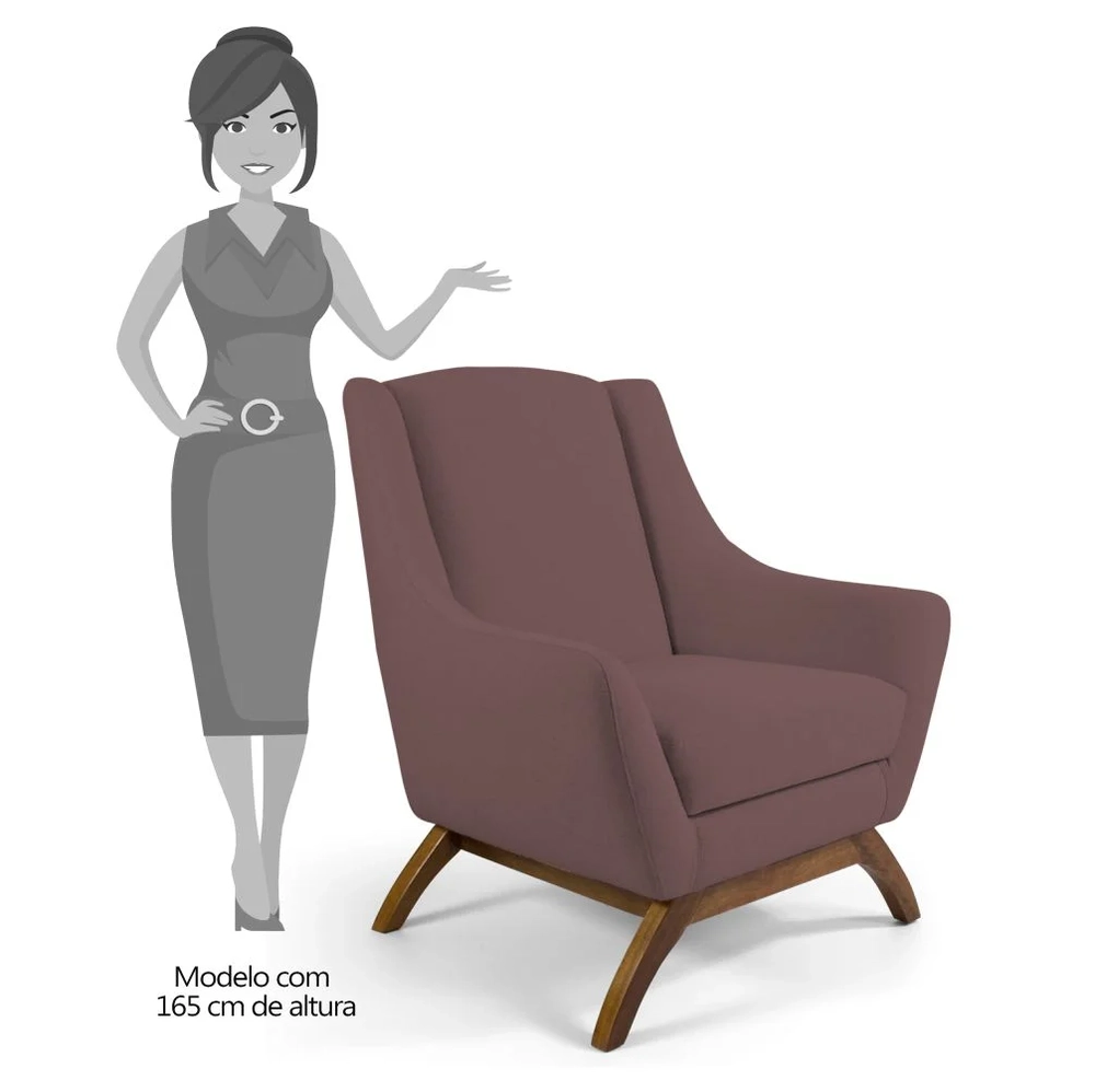 Kit 2 Poltronas Decorativas Base Manu Madeira Juliet C-305 Veludo Rosê - Domi