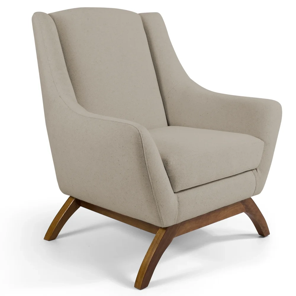 Kit 2 Poltronas Decorativas Base Manu Madeira Juliet C-129 Linho Bege - Domi