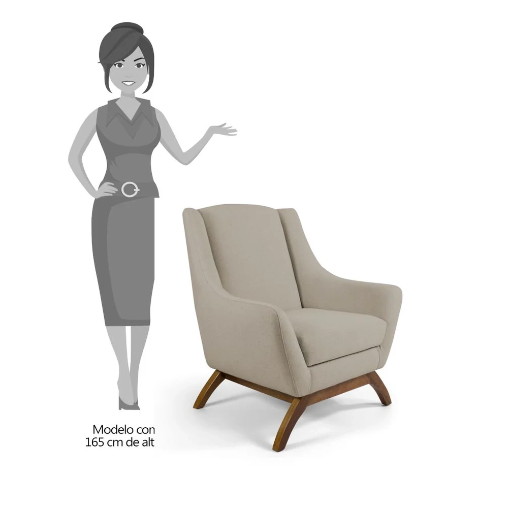 Kit 2 Poltronas Decorativas Base Manu Madeira Juliet C-129 Linho Bege - Domi