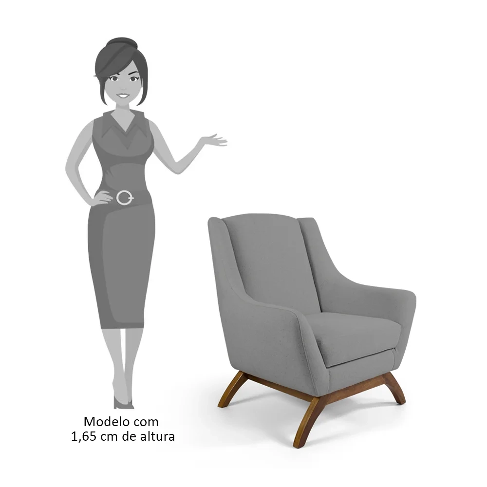 Kit 2 Poltronas Decorativas Base Manu Madeira Juliet C-416 Linho Cinza Escuro - Domi