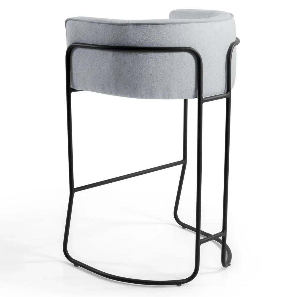 Kit 2 Banquetas Decorativas Base Aço Preto Betina Linho D-315 Cinza Gelo - Domi