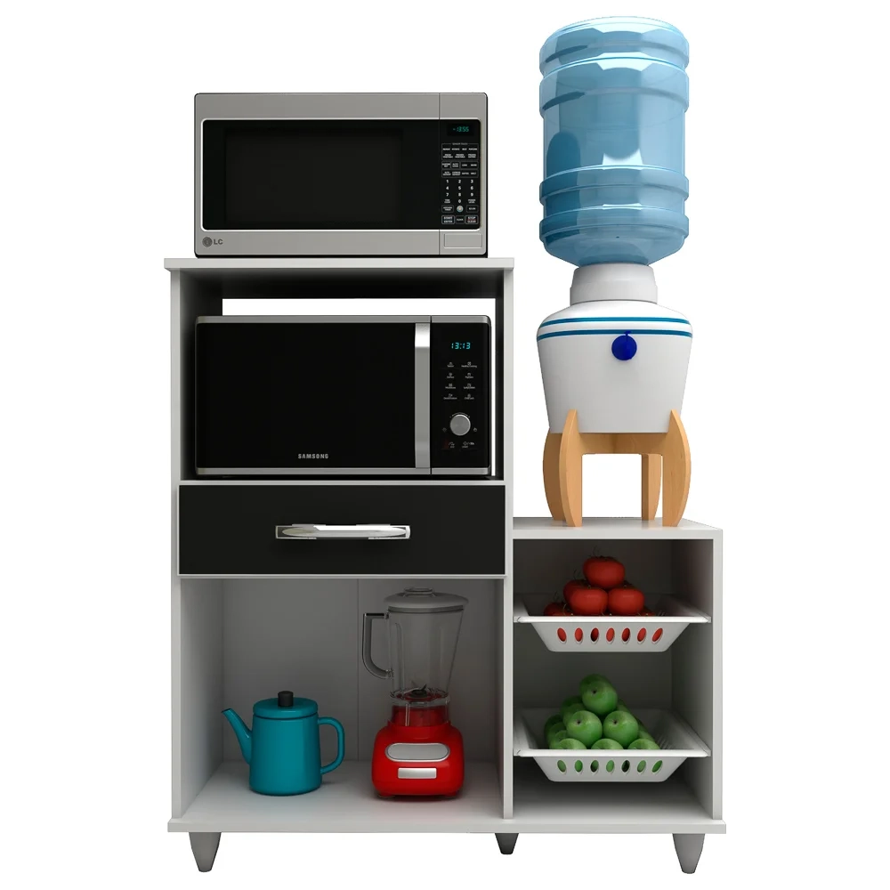 Kit 2 Armários Multiuso Irlanda com Fruteira Branco/Preto - Lumil Móveis