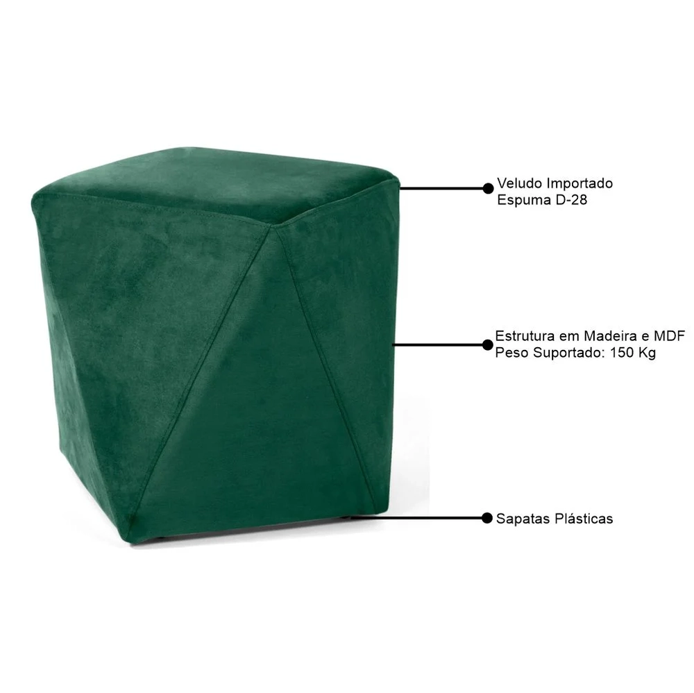 Kit 2 Puffs Decorativos Ametista C-303 Veludo Verde - Domi