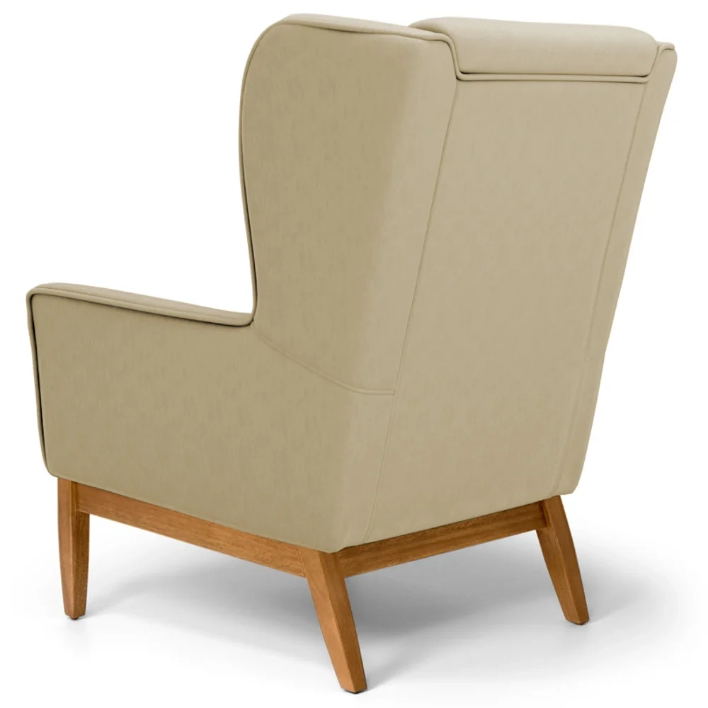 Kit 2 Poltronas Decorativas Base Manu Madeira Milena C-129 Linho Bege Escuro - Domi