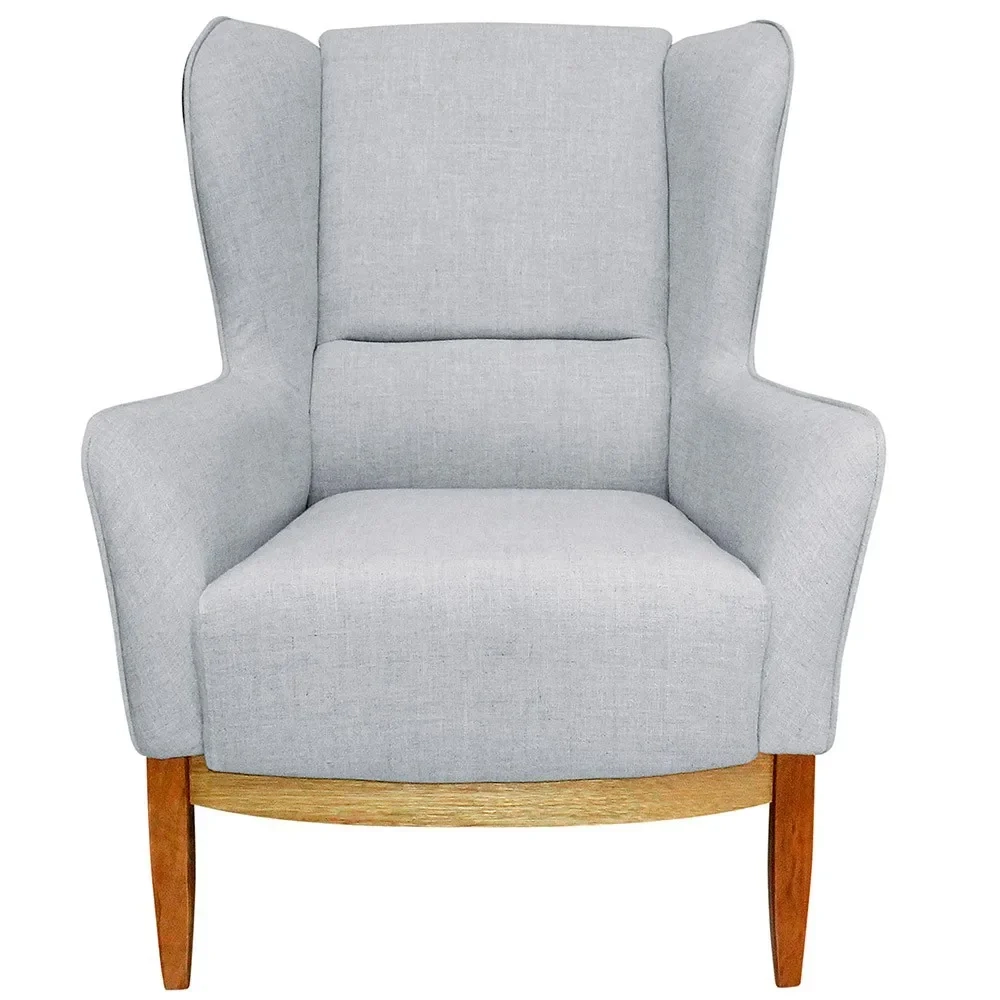 Poltrona Decorativa Base Madeira Milena e Puff Viseo Sintético C-05 Linho D-315 Preto - Domi