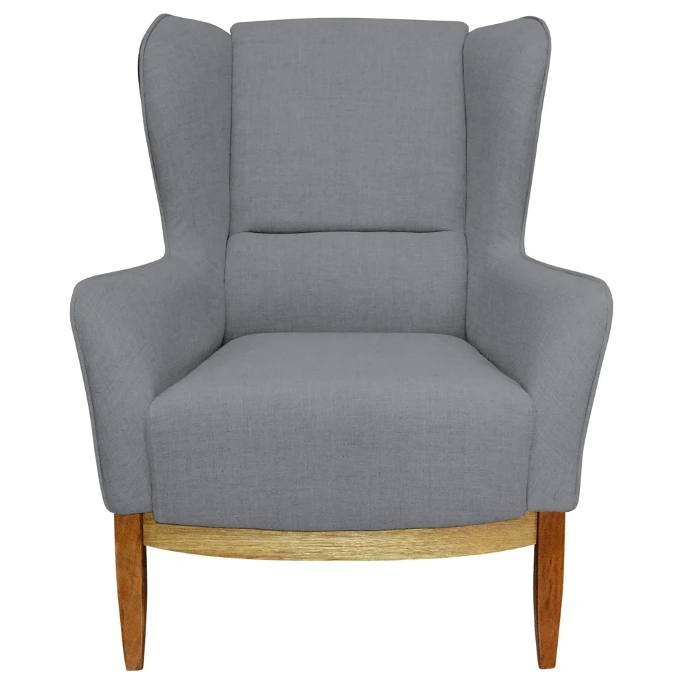 Poltrona Decorativa Base Madeira Milena e Puff Viseo C-05 C-416 Linho Cinza - Domi