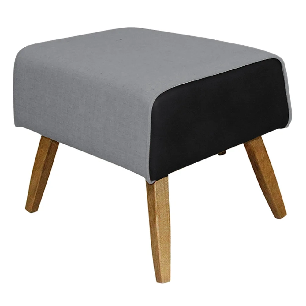 Poltrona Decorativa Base Madeira Milena e Puff Viseo C-05 C-416 Linho Cinza - Domi