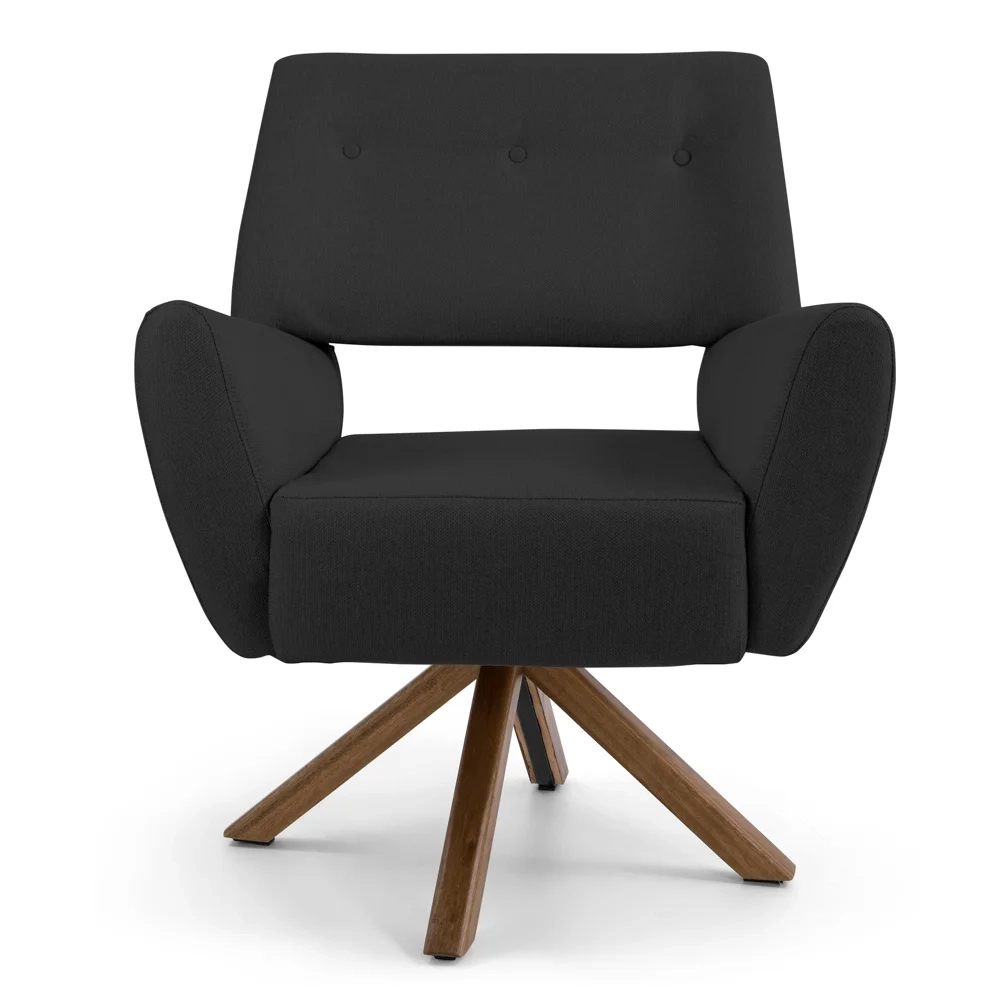 Kit 2 Poltronas Decorativas Melli Base Giromad Giratória Linho D-465 Chumbo - Domi