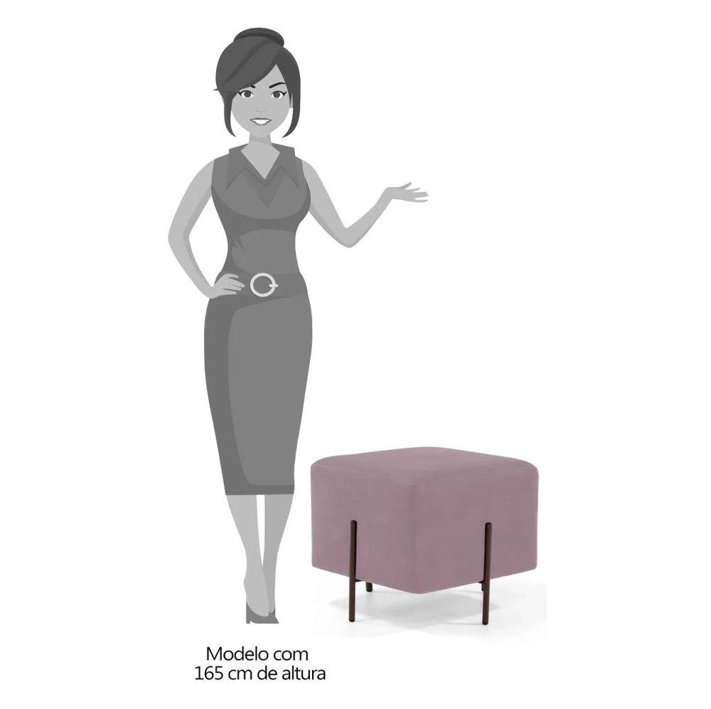 Kit 2 Puffs Decorativos 45cm Base Aço Status C-305 Veludo Rosê - Domi