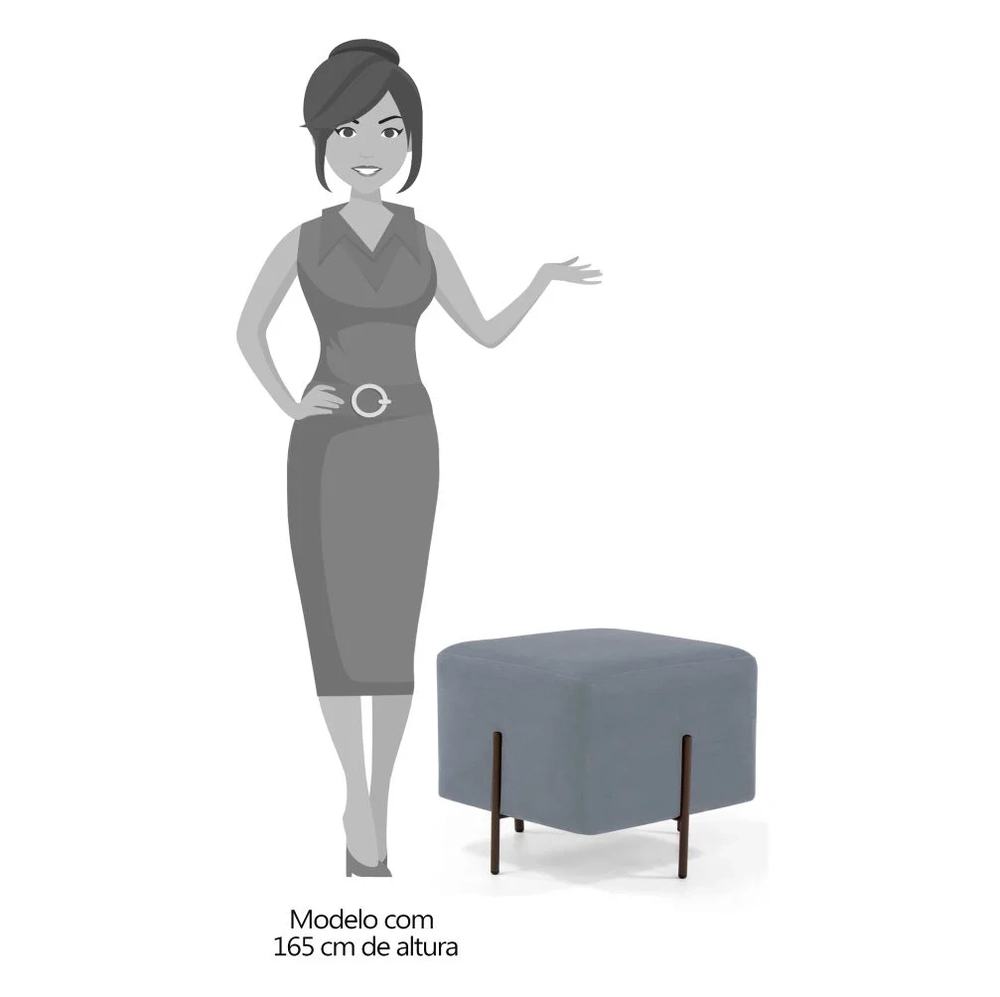 Kit 2 Puffs Decorativos 45cm Base Aço Status C-317 Veludo Cinza - Domi