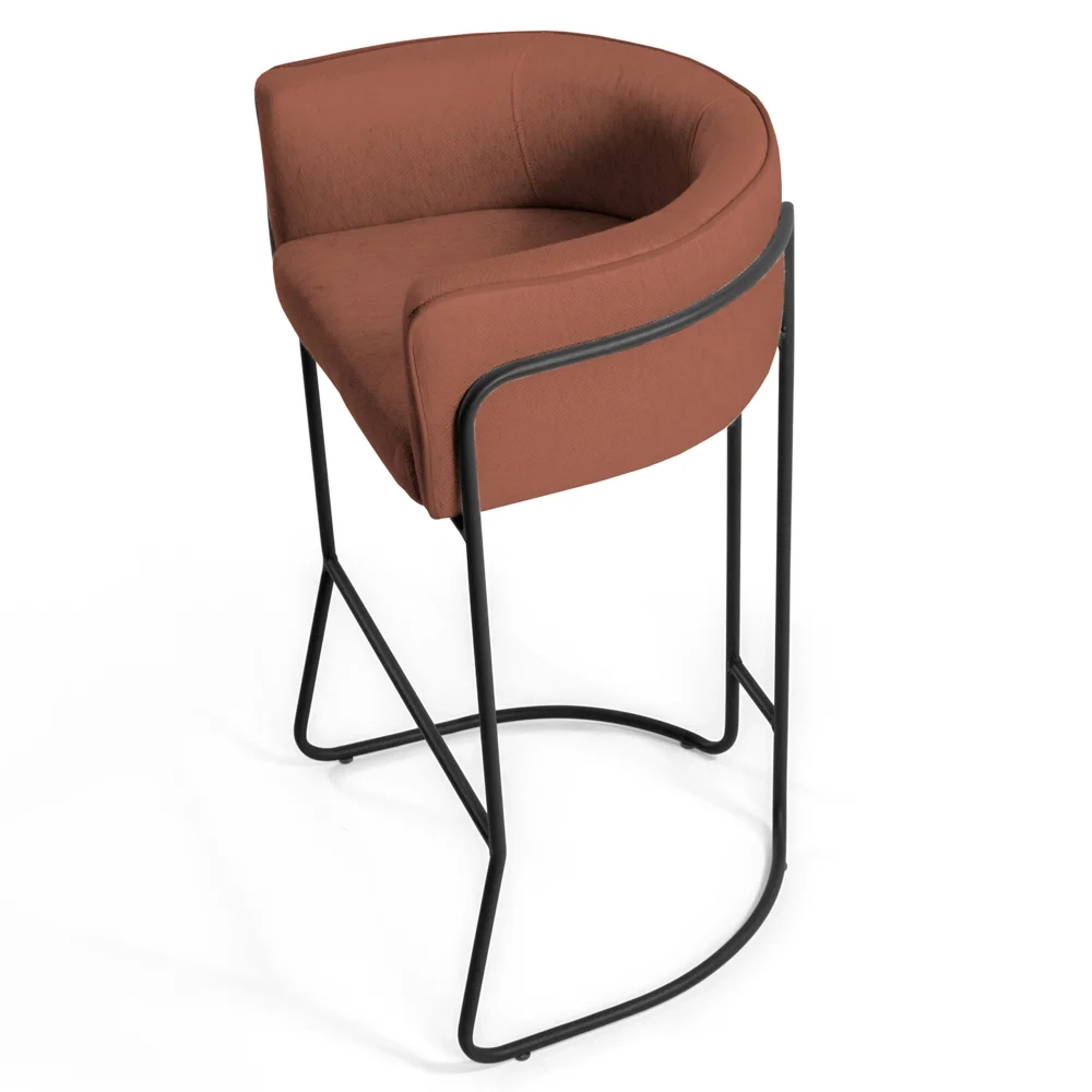 Kit 2 Banquetas Decorativas Base Aço Preto Betina Linho B-355 Laranja - Domi