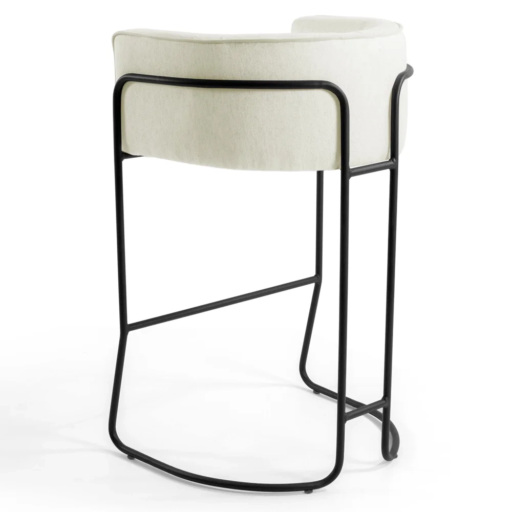 Kit 2 Banquetas Decorativas Base Aço Preto Betina Veludo C-309 Bege Fosco - Domi