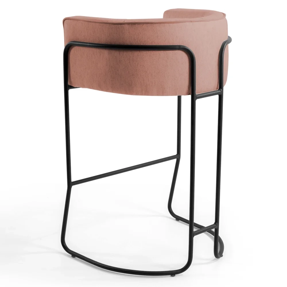 Kit 2 Banquetas Decorativas Base Aço Preto Betina C-105 Linho Rosê - Domi