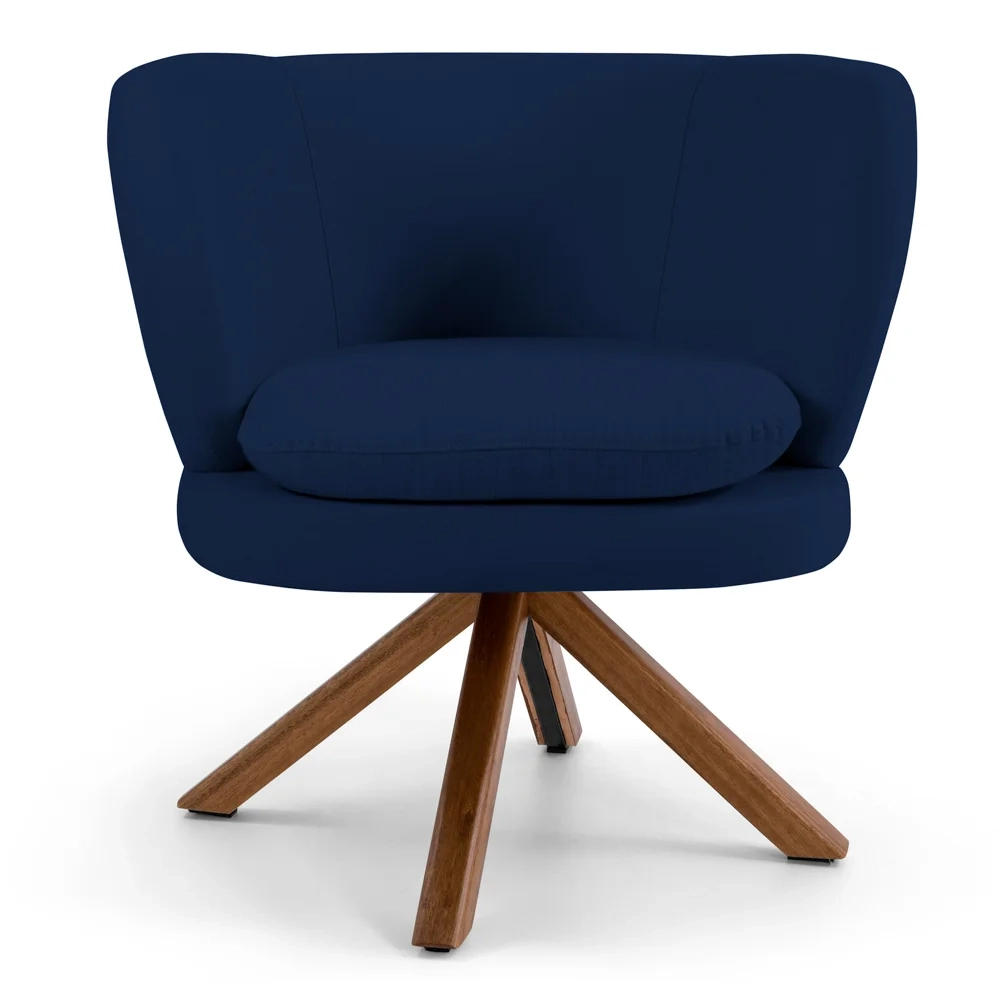 Kit 2 Poltronas Decorativas Melissa Base Giromad Giratória Veludo C-304 Azul Marinho - Domi