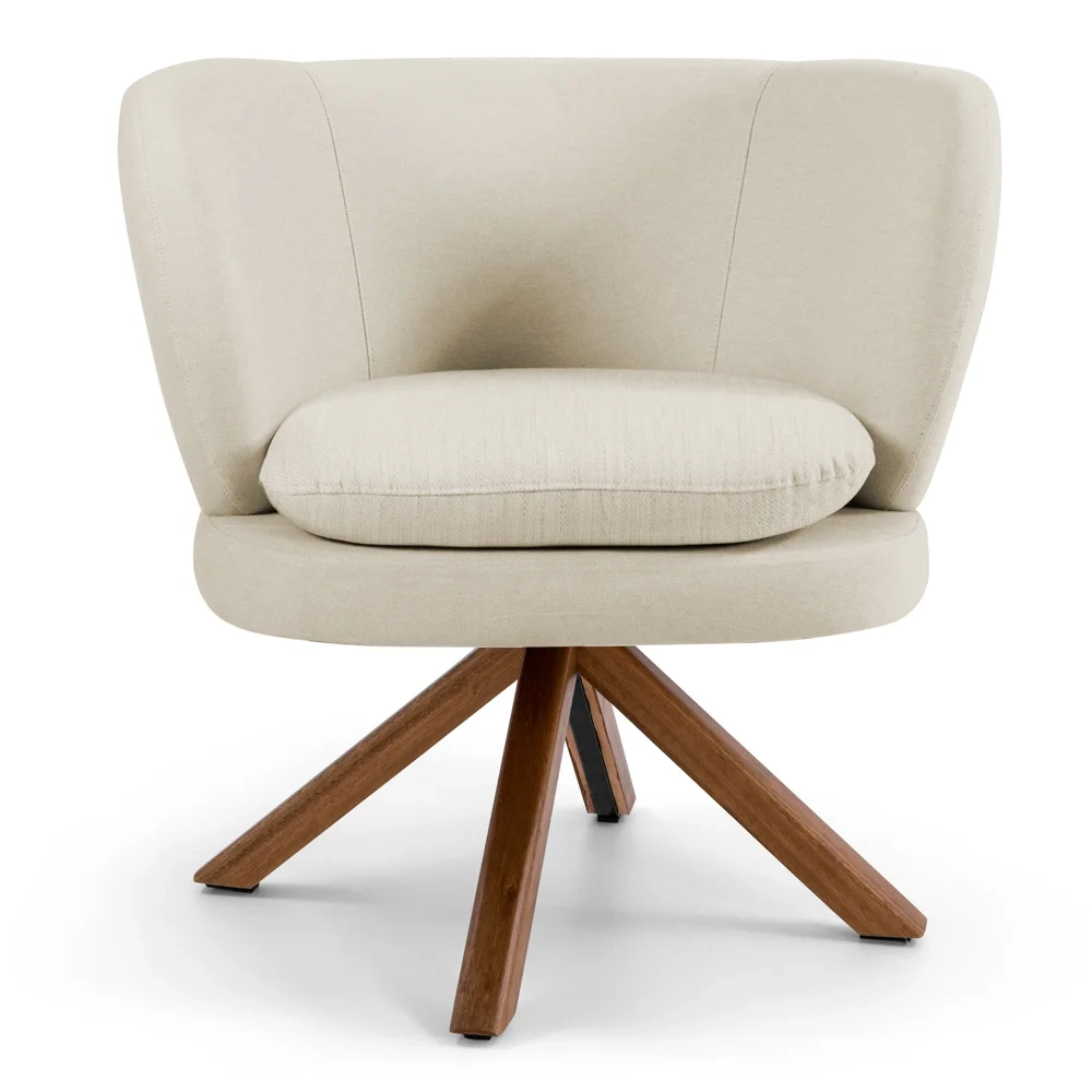 Kit 02 Poltronas Decorativas Melissa Base Giromad Giratória C-107 Linho Bege - Domi