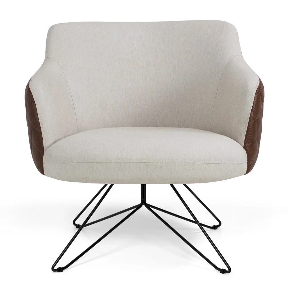 Kit 02 Poltronas Decorativas Jade Base Orby Fixa Corano B-10 Tressê Linho C-107 Bege - Domi