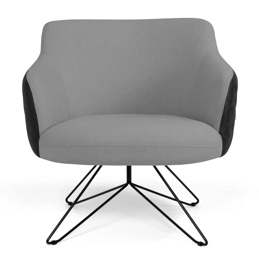 Kit 02 Poltronas Decorativas Jade Base Orby Fixa C-416 Corano Tressê Linho Cinza Escuro - Domi