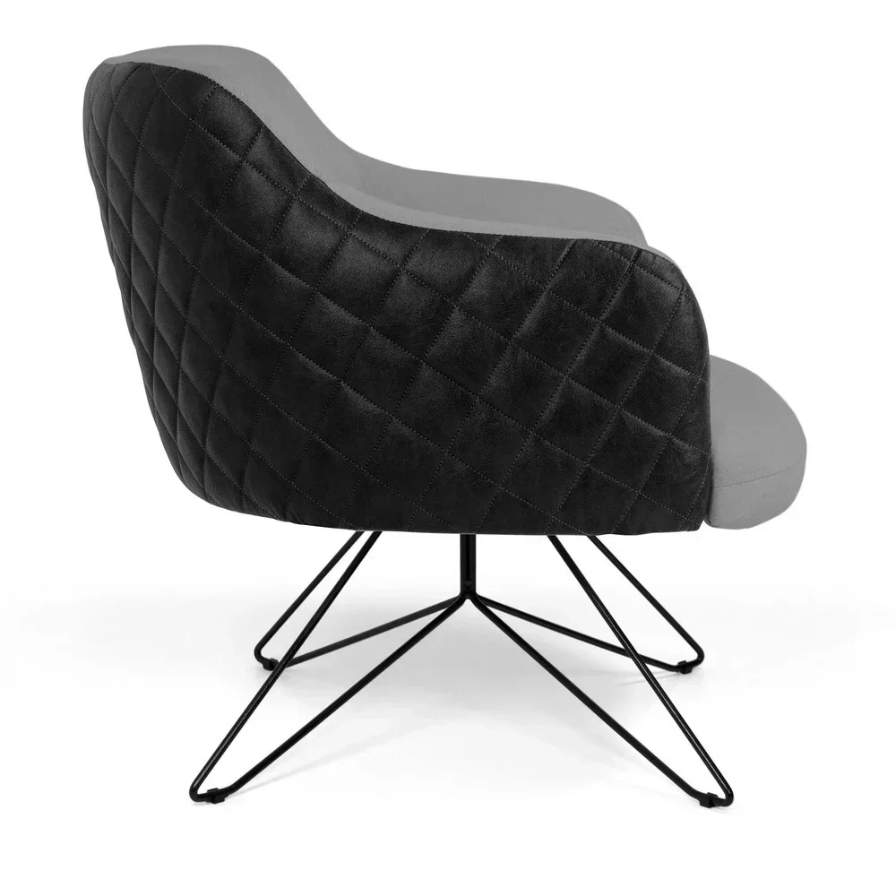 Kit 02 Poltronas Decorativas Jade Base Orby Fixa C-416 Corano Tressê Linho Cinza Escuro - Domi