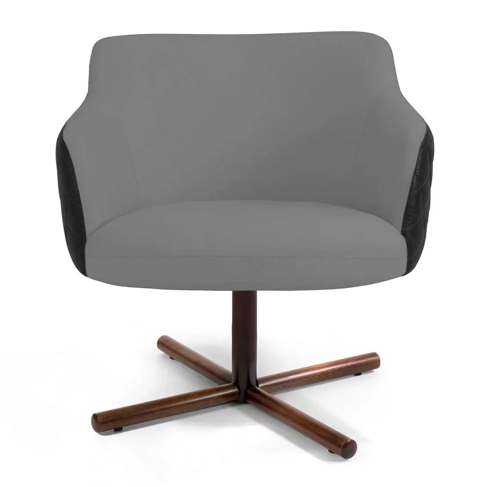 Kit 02 Poltronas Decorativas Jade Base Xis Giratória C-416 Corano Tressê Linho Cinza Escuro - Domi