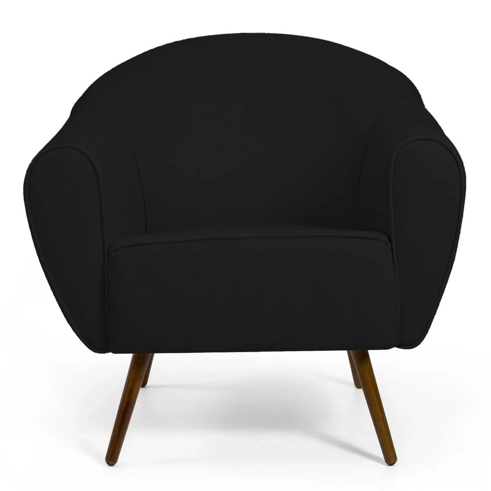 Kit 2 Poltronas Decorativas Pés Palito Madeira Nina C-300 Veludo Preto - Domi