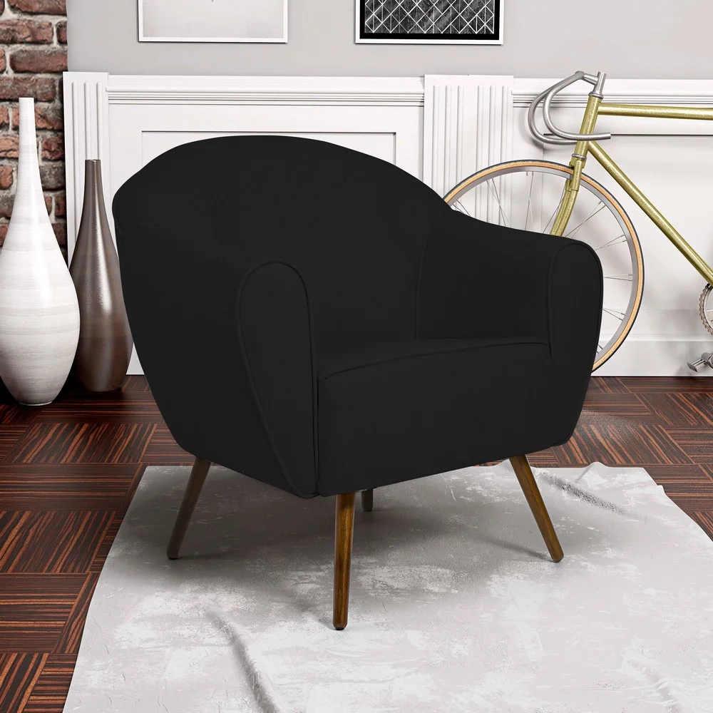 Kit 2 Poltronas Decorativas Pés Palito Madeira Nina C-300 Veludo Preto - Domi