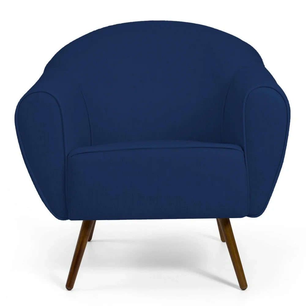 Kit 2 Poltronas Decorativas Pés Palito Madeira Nina C-304 Veludo Azul Marinho - Domi