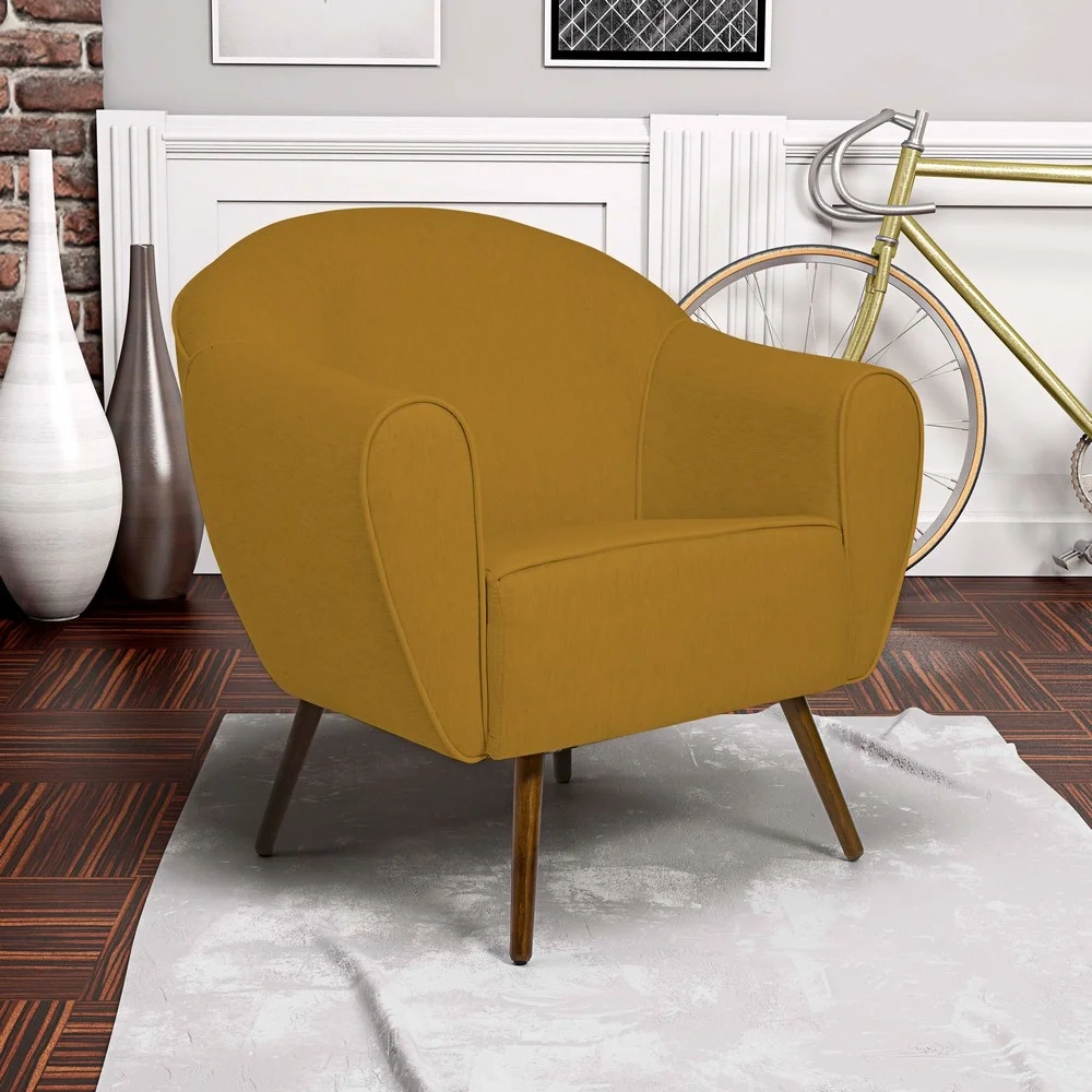 Kit 2 Poltronas Decorativas Pés Palito Madeira Nina C-279 Veludo Mostarda - Domi