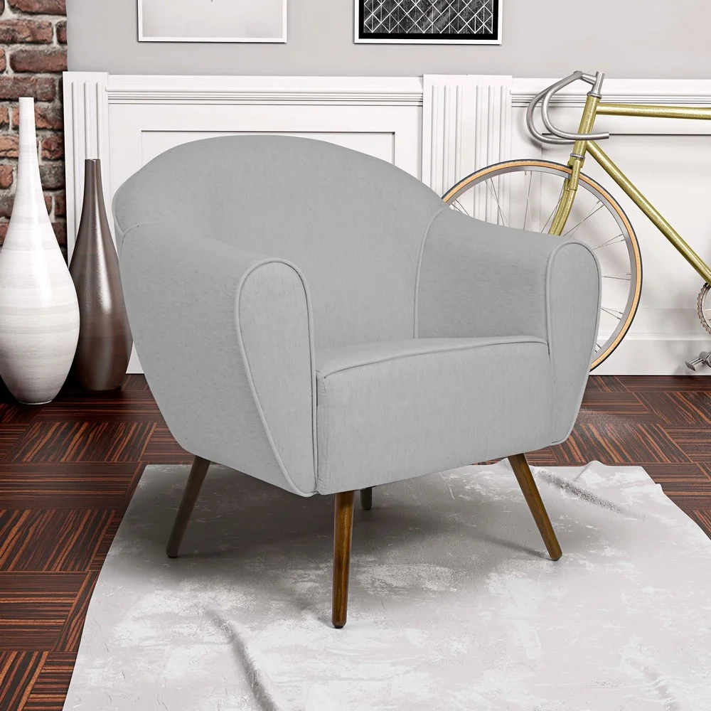 Kit 02 Poltronas Decorativas Nina Pés Palito Madeira C-315 Linho Cinza Claro - Domi