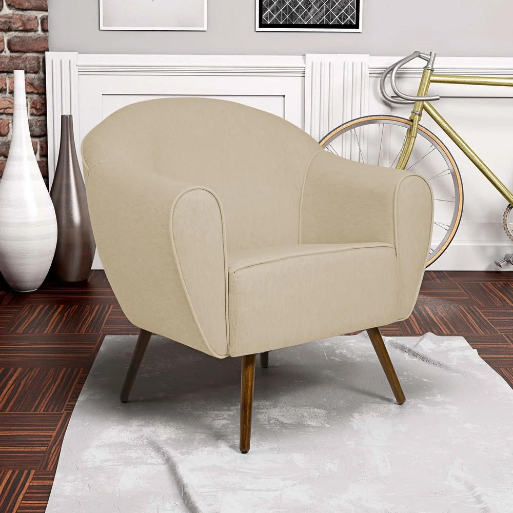 Kit 02 Poltronas Decorativas Nina Pés Palito Madeira C-129 Linho Bege Escuro - Domi